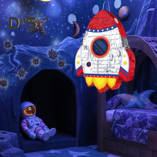 Корабль-ракета с тягой на веревке, пиньята, ракета, пиньята с завязанными глазами, летучая мышь, палка, конфетти для детей, космические принадлежности для дня рождения