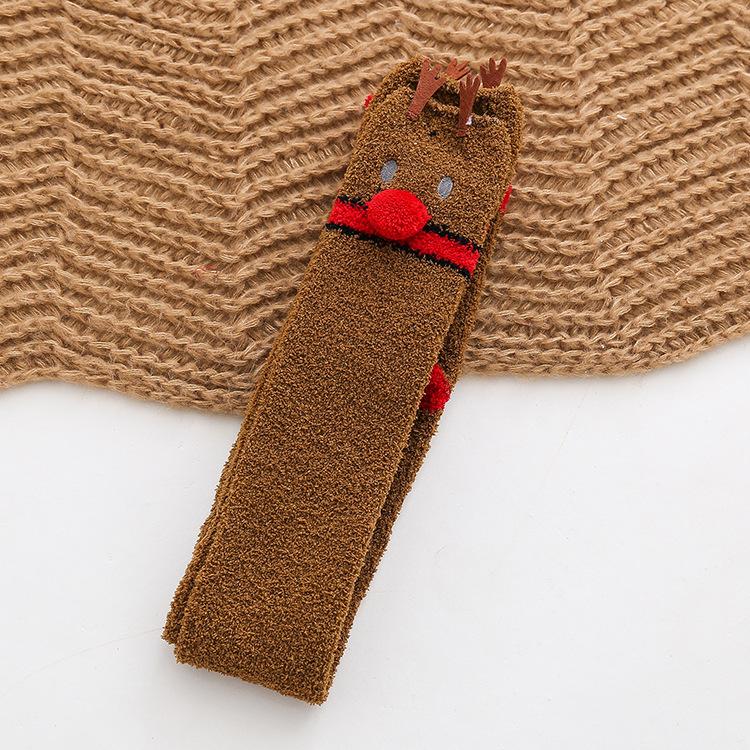 Осенне-зимние носки для сна из кораллового флиса, утолщенные и теплые, рождественский подарок, мультяшные гольфы, полуфлисовые женские носки выше колена