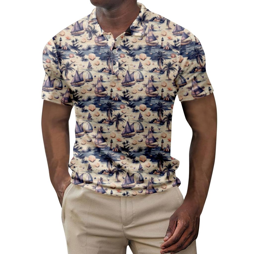 Мужская летняя рубашка для гольфа с принтом «Гавайи», с короткими рукавами, повседневная модная рубашка для мужчин