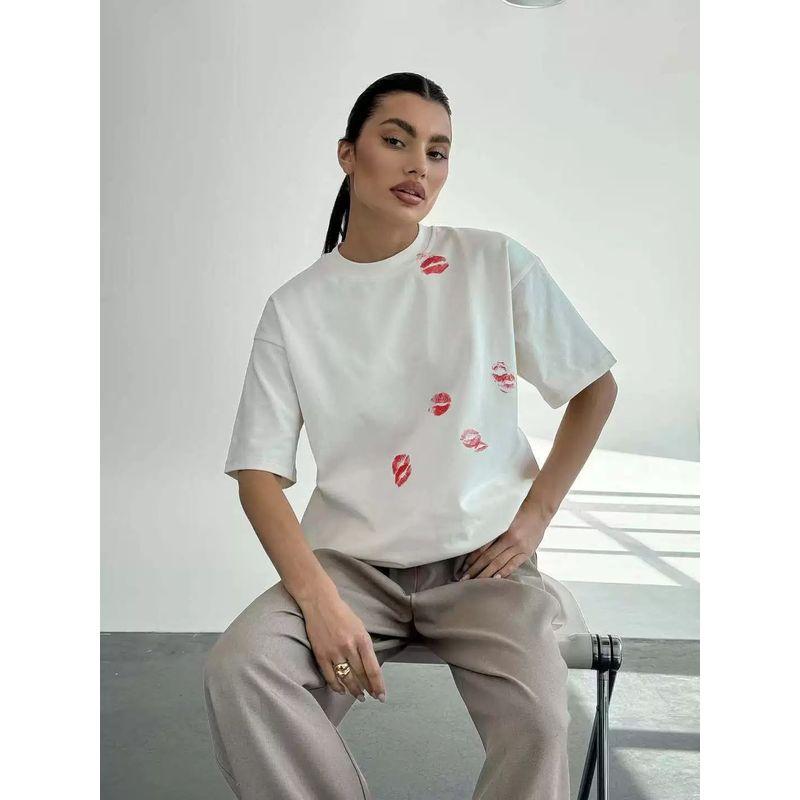 New Printed T-shirt Western Style New Fashion Casual Loose Print Short Sleeve Cotton T-shirt Top