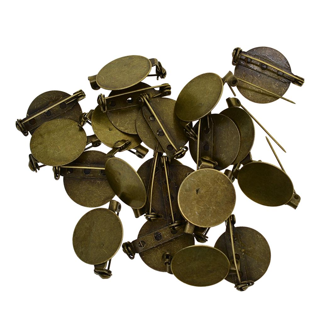 20 Pieces Round Brooch Base Blank Tray Safety Pins Bronze