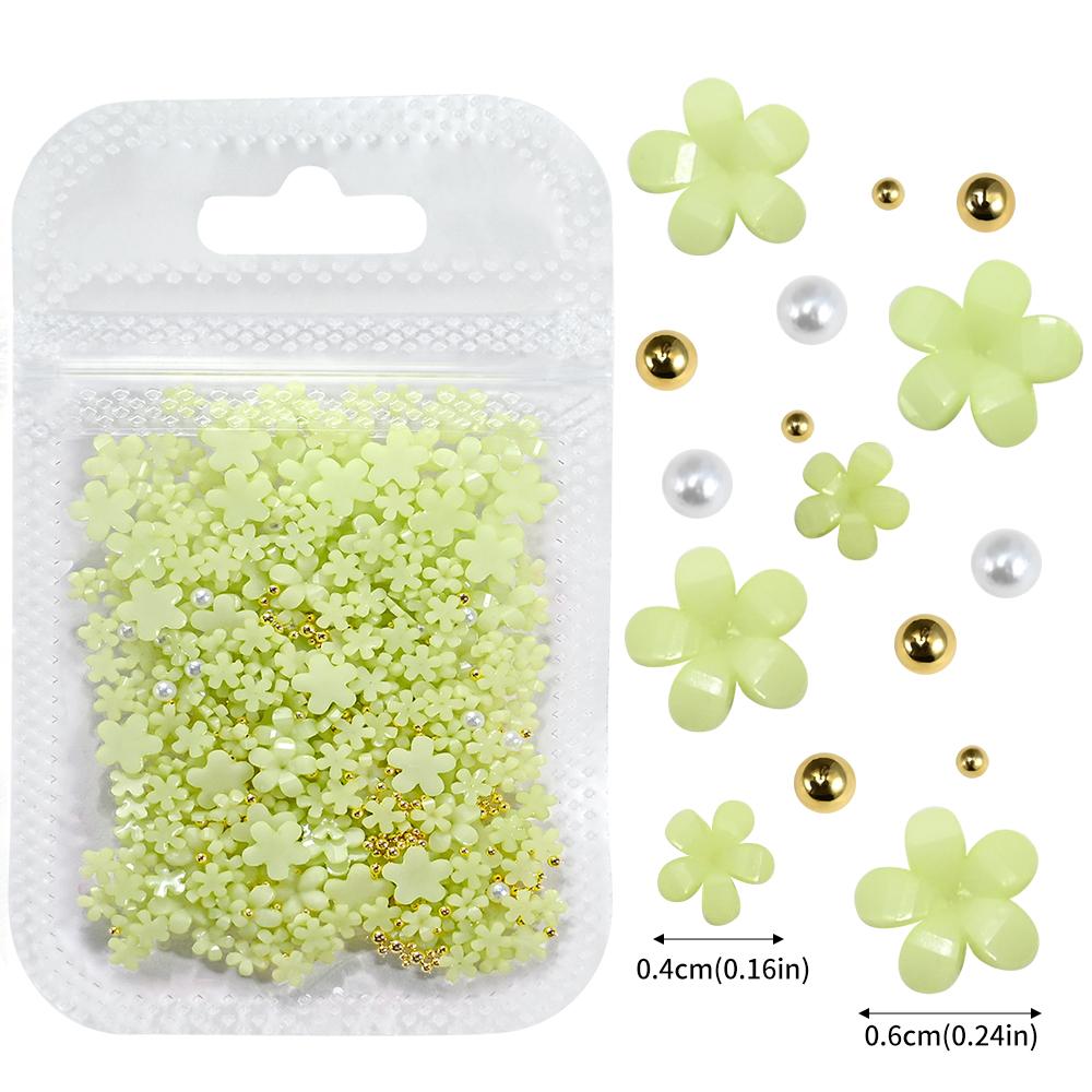 3D White Acrylic Flower Nail Art Decorations Mix Gold/Peal Beads 5G/Bag Resin Blossom Flower Nail Charms 4/6Mm Nail Accessories