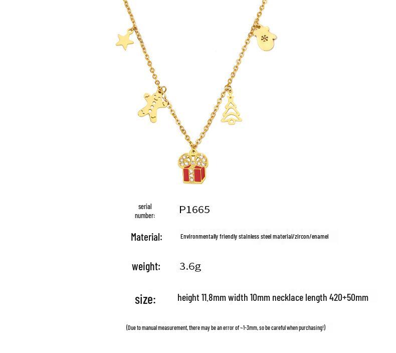 Oumeka Christmas Geometric Pendant: 18K Gold-Plated Stainless Steel Enamel Chain Jewelry