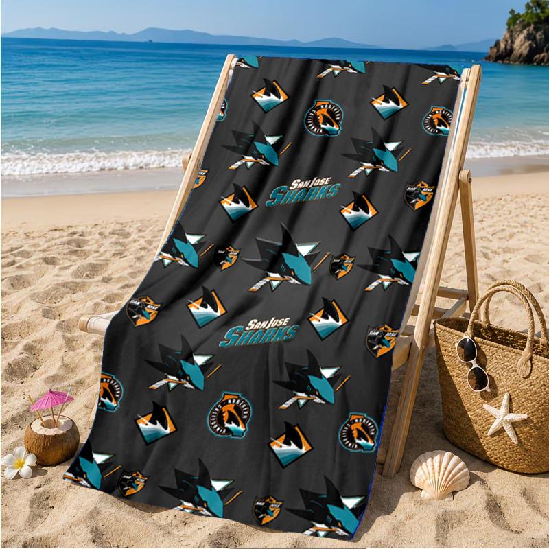 San Sharks Pattern Beach Towel Microfiber Beach Towel, Lightweight and Quick-Dry, for Summer Travel, Swimming Pool Fan Birthday Gift
