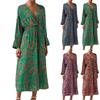 Ladies' Loose Comfortable Fashionable Casual Floral Print Long Sleeved Long Dress V-neck Dress