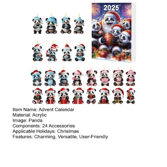 Адвент-календарь «Панда» на 2025 год с 24 украшениями в виде панд, детский праздничный обратный отсчет