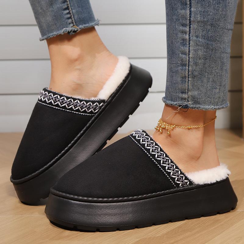 New Home Warmth Thickened Suede Cotton Slippers Slippers Autumn and Winter Indoor Half Pack