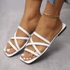 2024 Summer New Flat Women's Beach Slippers Single Line Solid Color Square Head Casual Thin Sandals