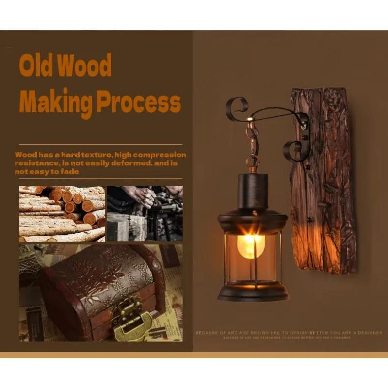 Antique New Style Industrial Wood Wall Sconce Light Rustic Wall Lamp Decorate Wall Light Iron Metal Art for Bar Loft Corridor
