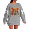 Ladies' Christmas Printed Bow Round Neck Long Sleeved Loose Pullover Sweater Sweatshirt Top