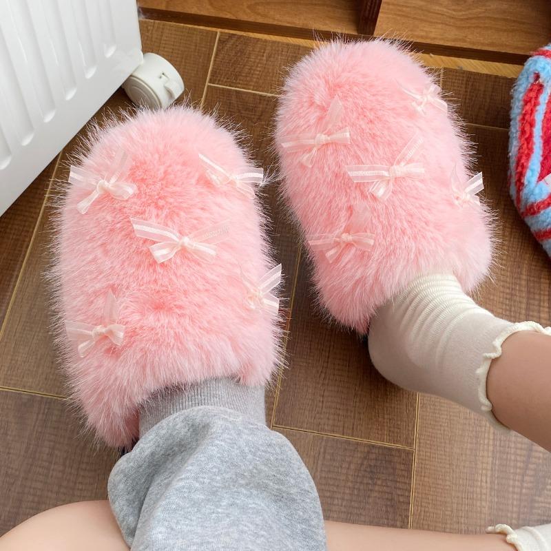 Мода 2025 Новые Популярные Мохнатые для Женщин Осень Зима Новые для Домашнего Использования Нескользящие Увеличивающие Рост Женские Теплые Хлопковые Тапочки