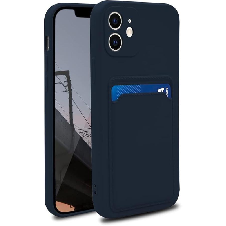 Silicone Phone Case with Card Holder & Camera Lens Protection (for iPhone 12 6.1 Inch) - Pink