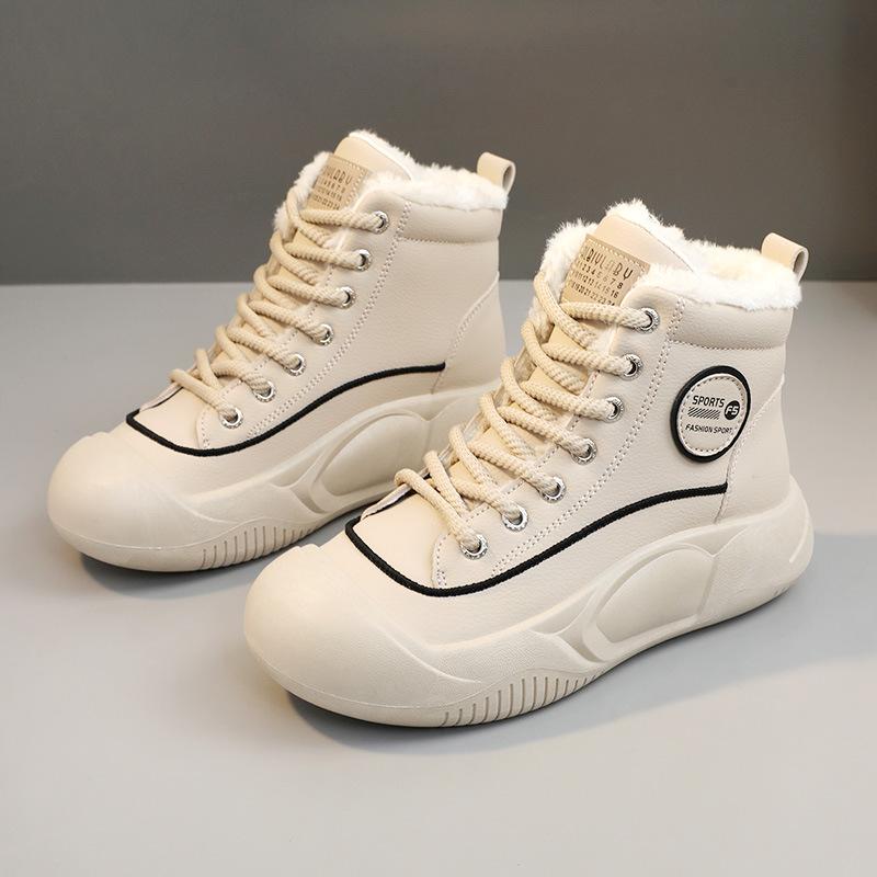 Новые зимние туфли Ins в корейском стиле с высоким берцем и бархатом, повседневная обувь, студентки, хлопковые туфли на платформе, толстая подошва, сохраняющие тепло