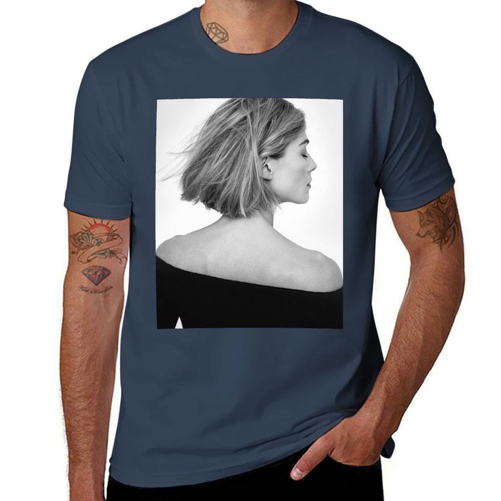 Rosamund Pike Black And White Tshirt Casual Trendy Short Sleeve Tshirt