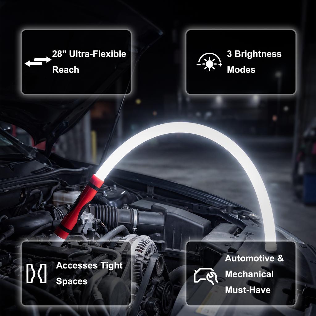 1PCS Flexible LED Wand  Malleable Extension Lamp for Confined Spaces  Rechargeable Inspection Tool with 3 Brightness Levels  Rugged Work Light