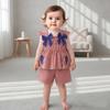 Hot Selling Patriotic Infant Girls Clothing Set Star Bow Fly Sleeve Top Plaid Shorts 2 Piece Outfit With Heart Embroidery For 0 3 Years Old Daily Wear