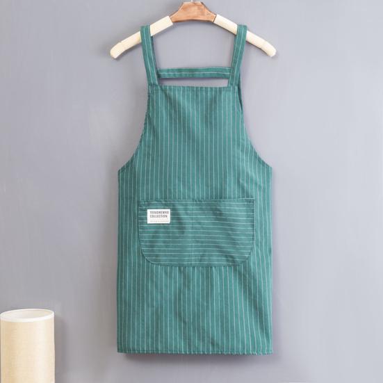 Yousheng Cooking Apron Stripe Printing Front Pocket Sleeveless Anti-dirty Kitchen Women Doing Housework Clothes Protector Apron Daily Use