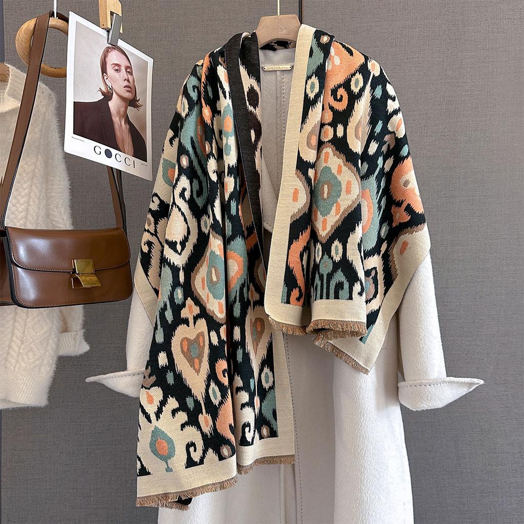 Женский осенне-зимний толстый теплый платок-шаль в стиле ретро-люкс, большой плед, буфанда, пончо, эшарп, пашмина, столы, защита от холода, хиджаб