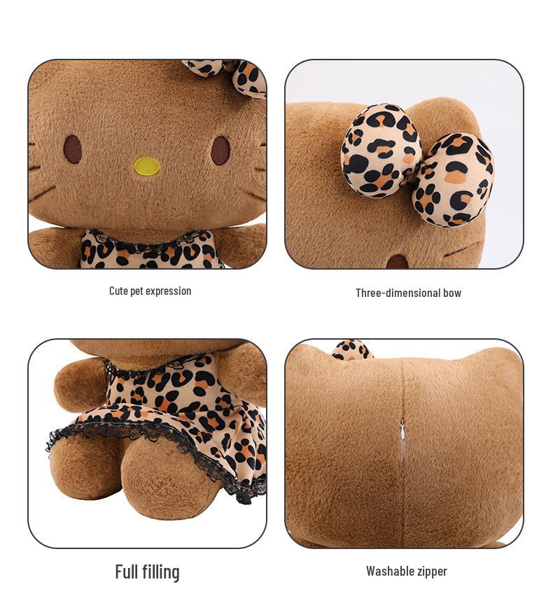 Large Black Leopard Print Hello Kitty Plush Pillow Doll