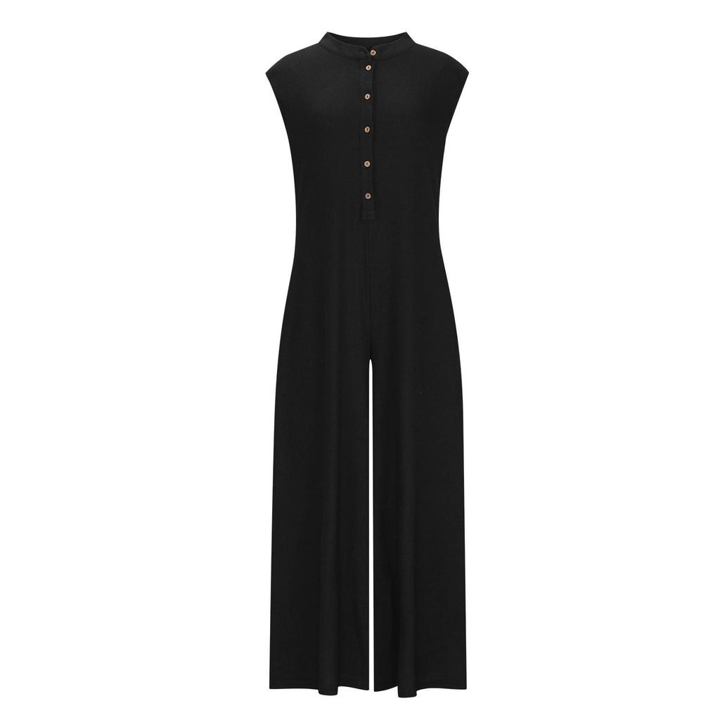 Женский модный летний повседневный однотонный свободный комбинезон без рукавов с широкими штанинами