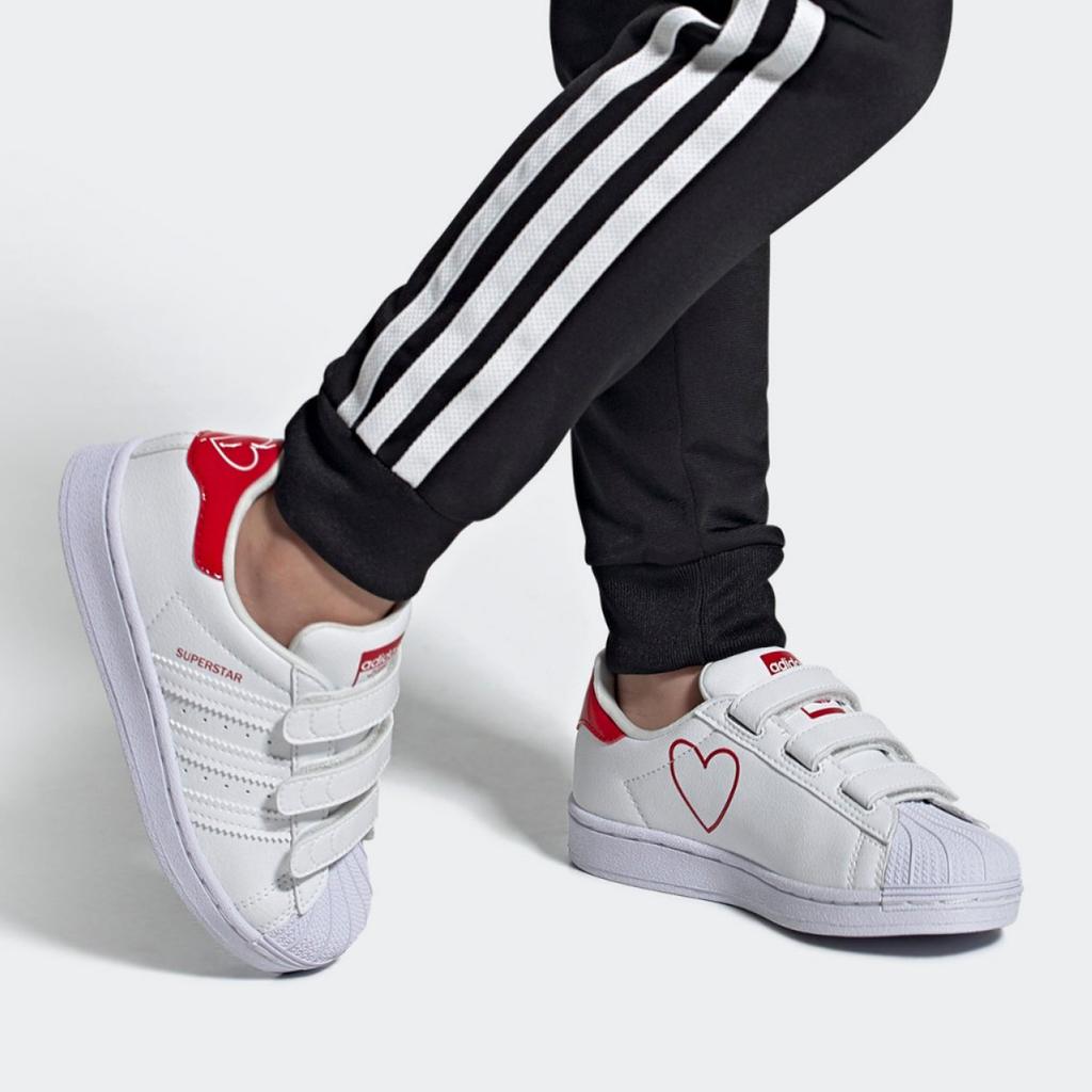Adidas Originals Superstar Cf C Lace-Up Breathable Low-Top Kids Skate Shoes Kids Sneakers White Red FX7170