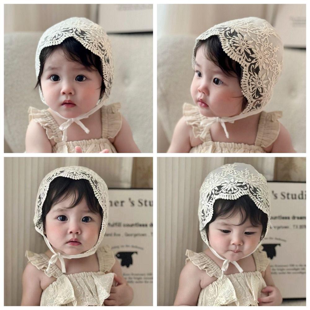 White Infant Lace Hat Flower Girl Bonnet Cap Cute Baby Lace Hat Newborn