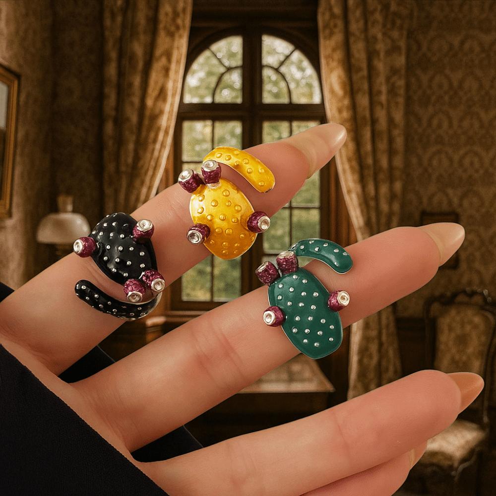 Капающее масло Кактус Капающее масло Кольцо Корейский стиль Эмалевое кольцо Модный дизайн Кольцо с росписью Подарок