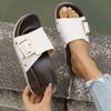 Summer New Slope Heel Belt Buckle Niche One-word Women's Cool Slippers Fashion Casual Outer Slippers Women