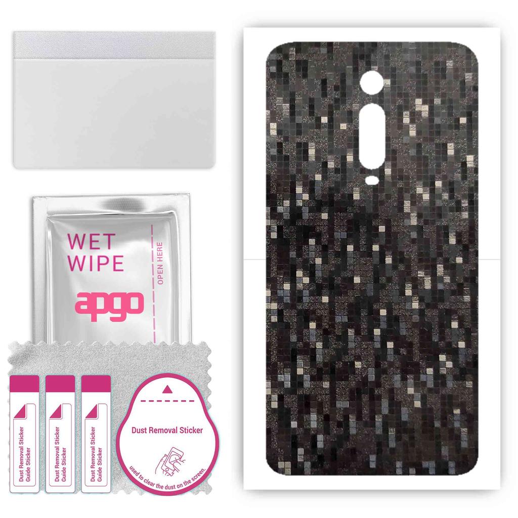 apgo Protective Skin Sticker for the back compatible with Xiaomi Redmi K20 Pro, Wrap Film, Foil, Vinyl - Pattern Carbon Black Pixel