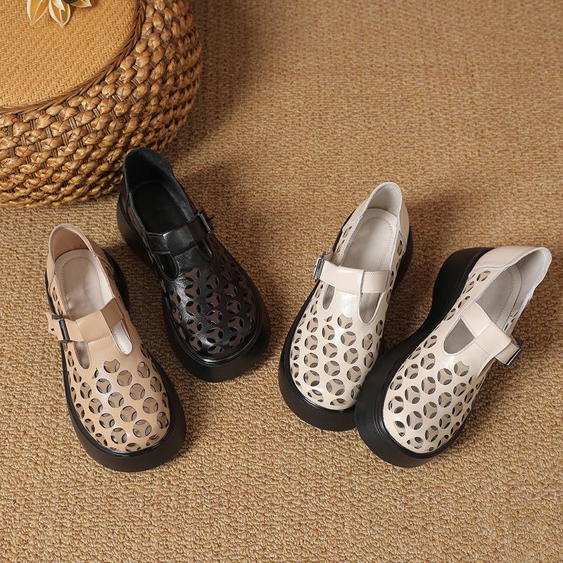 Модные GKTINOO 2025 Новые летние сандалии из натуральной кожи с круглым носком, обувь на платформе, сандалии на высокой подошве, модная ажурная женская обувь