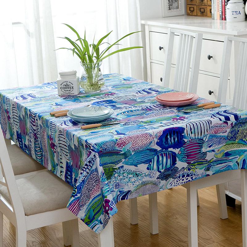 Cotton Thickened Tablecloth Cartoon Color Tropical Fish Ocean Cover Towel Active Coffee Table Tablecloth Dining Table Cloth