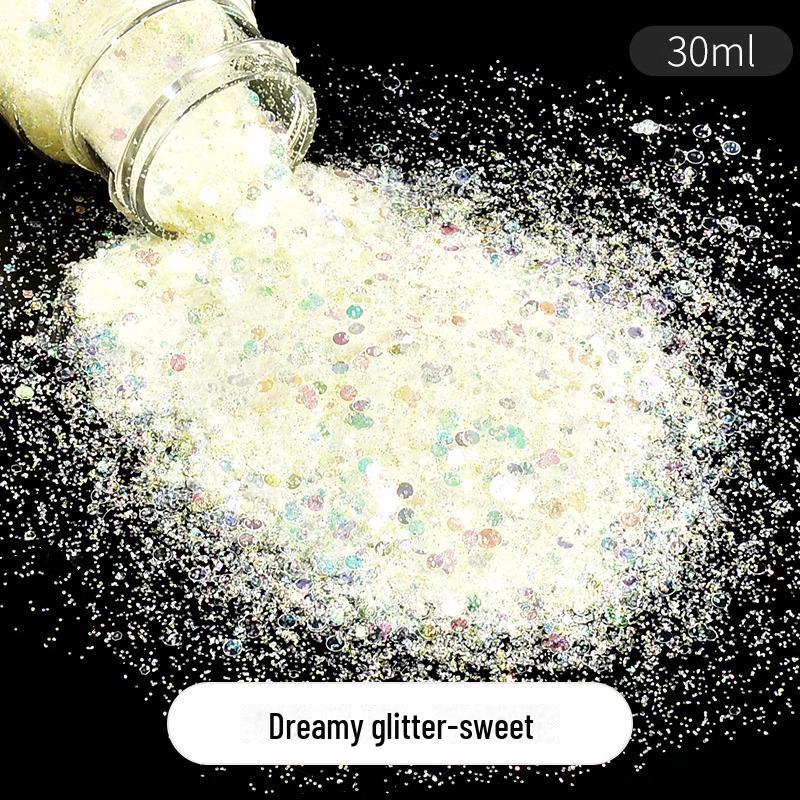 Dreamy Summer Glitter Mix: Hexagonal Sequins, Laser, and Fine Glitter In DIY Hemp Material.