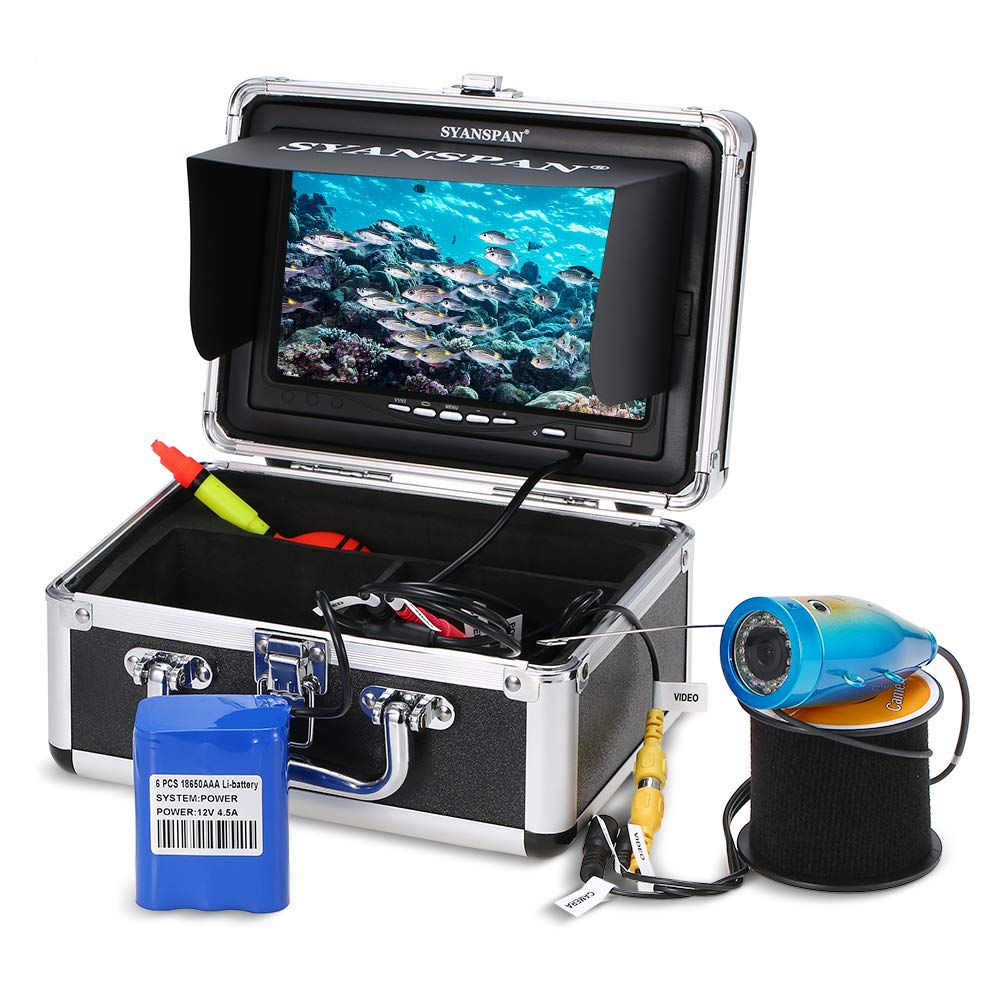 HEIYE Portable Ice Fishing Camera with 1000 Waterproof Underwater Fishing Camera Kit with 24 LEDs and Fish Finder for Ice Lake Boat 50m 7" Monitor,