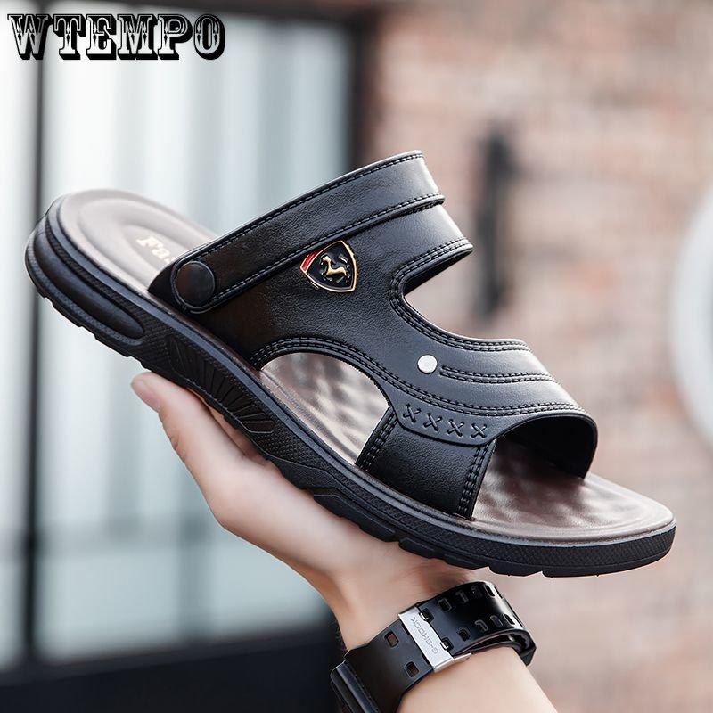 WTEMPO Летние мужские сандалии на толстой подошве, шлепанцы с мягкой подошвой, домашние нескользящие тапочки, модные уличные шлепанцы, пляжная обувь