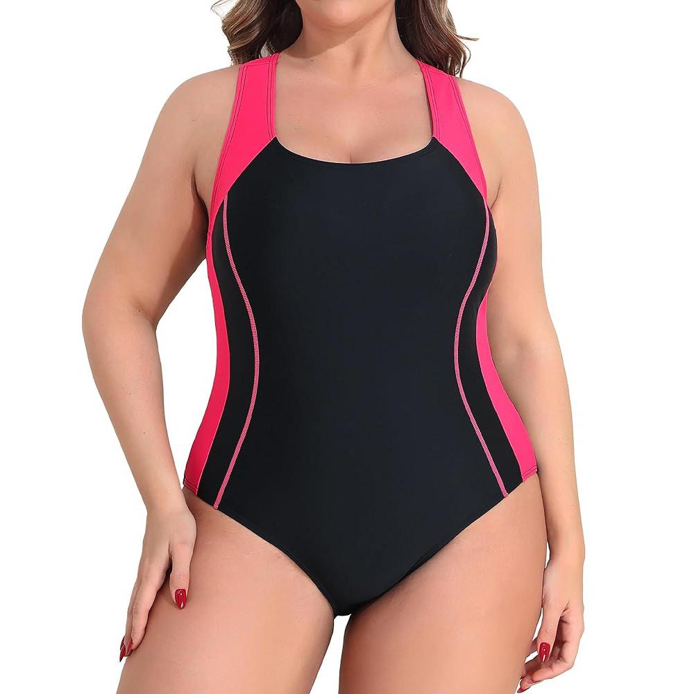 Charmleaks Plus Size Женский купальник Цельный спортивный купальник со спиной-борцовкой