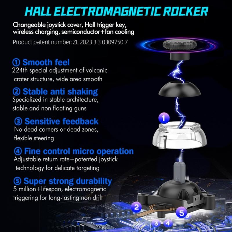 Растягивающийся беспроводной геймпад с поддержкой зарядки Hall Effect Joystick Bluetooth-совместимый геймпад для телефона с охлаждающим вентилятором