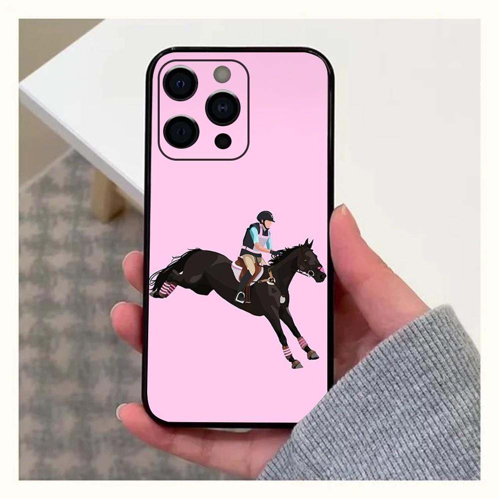 Чехол для телефона с изображением соревновательной лошади для Apple iPhone 15,14,13,12,11,Pro,X,XS,Max,XR,Plus,Mini Мягкий черный чехол