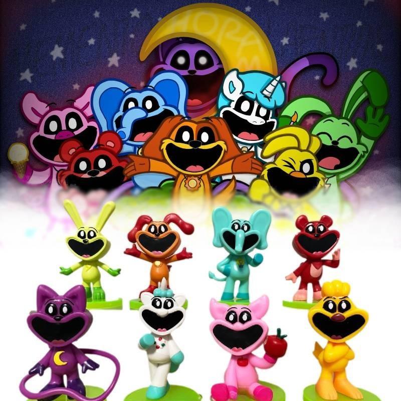 Очаровательные фигурки животных с улыбками 8-9 см, топперы для торта, набор из 8 штук, 3D-модели