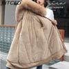 BITCED Winter Women's Mid-Length Cotton Coat with Large Fur Collar and Fleece Lining