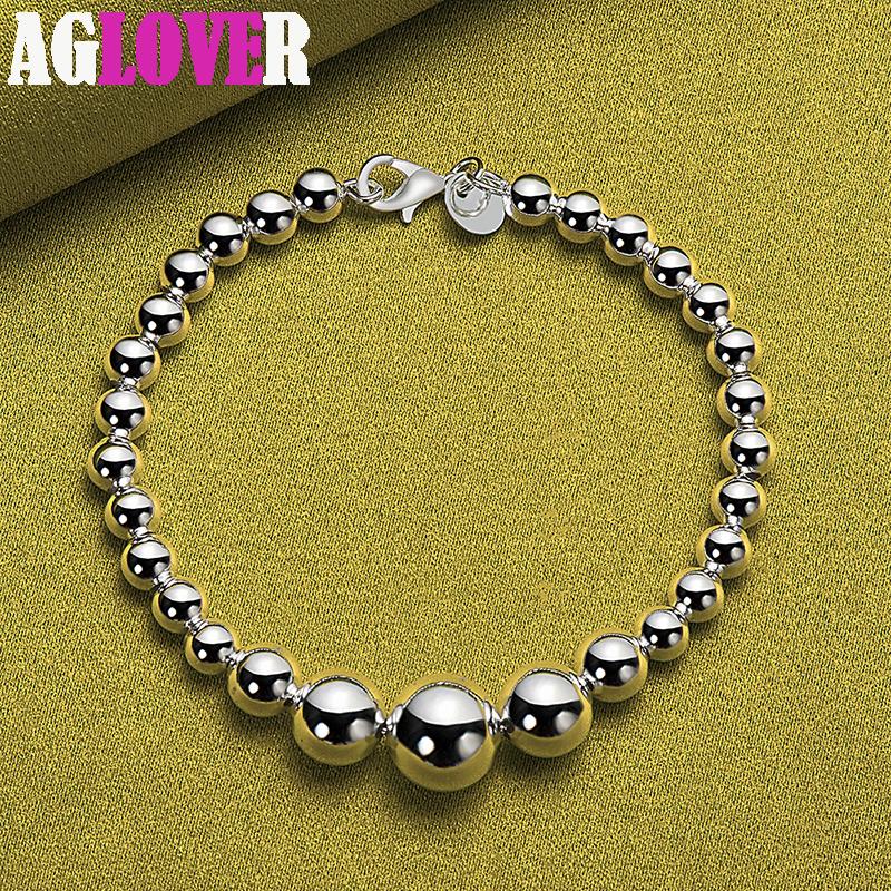 925 Sterling Silver Gradient Size Smooth Ball Bead Chain Bracelet Jewelry