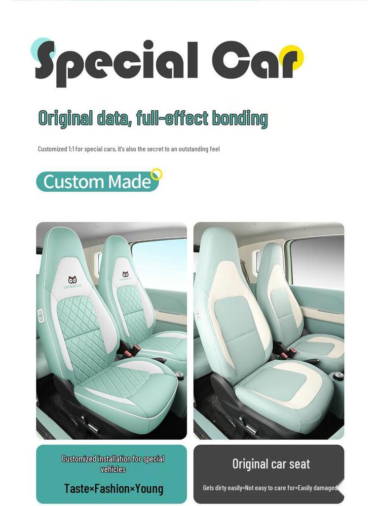 Lingbao UNI Cartoon Car Seat Cover - Full Coverage, Wear-Resistant Leather.