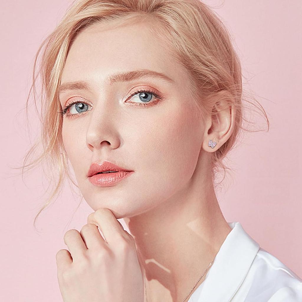 Bobisty 10Pairs Screw Back Earrings for Women Surgical Steel Cute Earring Cubic Pink Zirconia Flower Heart Stud Hoop Earring Set