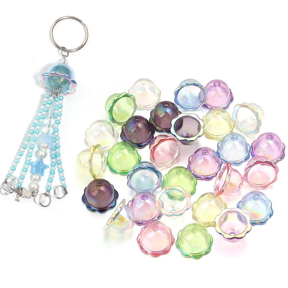 6pcs/lot Colorful Acrylic Wind Bell Beads Multi-Petal Flower Bead Caps Charms For DIY Earrings Phone Chains Jewelry Accessories