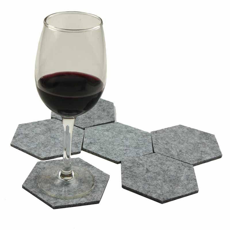Versatile And Stylish Pack Of 6 Felt Fabric Hexagon Cup Mat Drink Coasters For Any Beverage