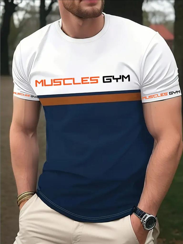 Мужская футболка с 3D-принтом букв, летняя, для улицы, повседневная, спортивная, быстросохнущий топ с коротким рукавом, больших размеров, мужская одежда