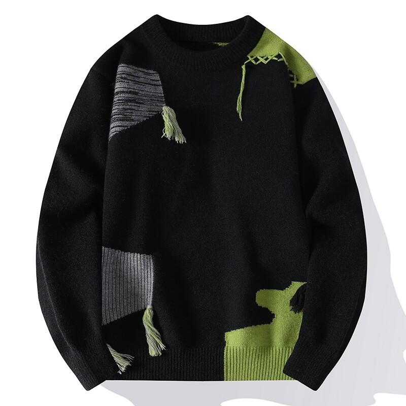 Autumn Winter Patchwork Knitted Sweater Men Round Neck Loose Casual Pullovers Male Fashion Knit Sweaters Pullover Knitwear Man