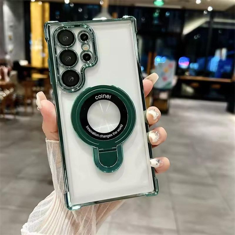 Магнитный чехол Magsafe Clear для телефона Samsung Galaxy S25 S24 S23 S22 Ultra Plus S22 Ring Holder Stand Wireless Charge Cover