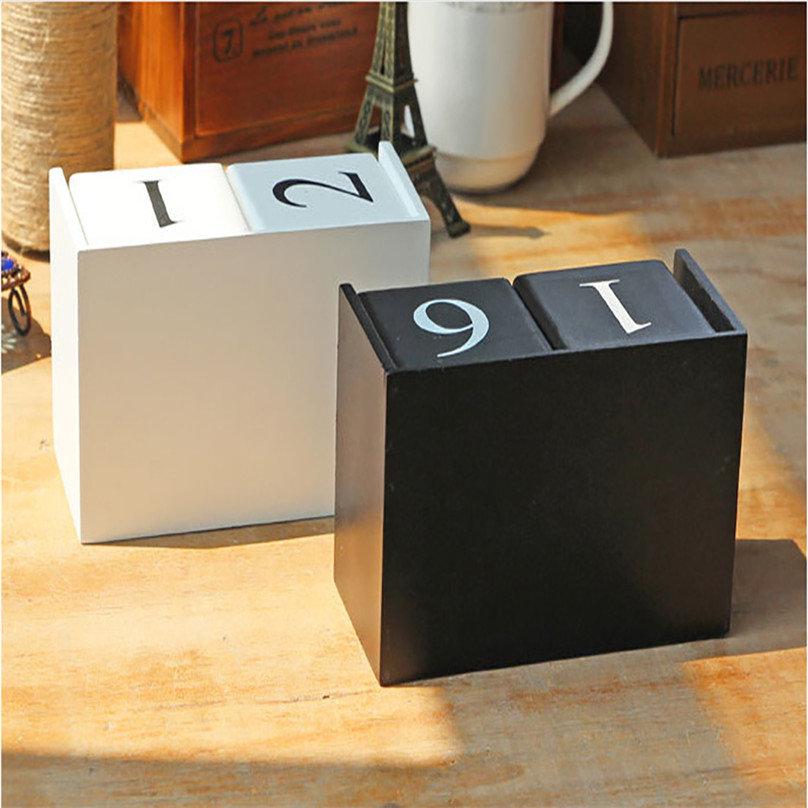 Календарь для декора Nordic White Black Wooden Calendar Simple DIY Wood Blocks Home Decoration
