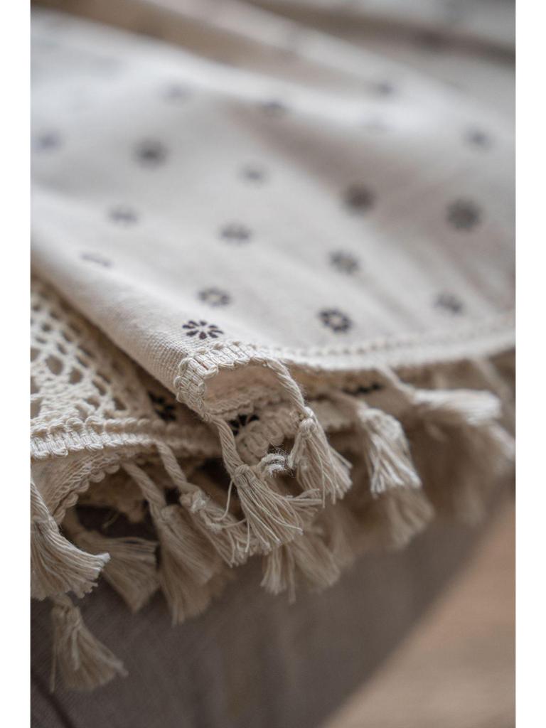 Imanqi Yun Coffee-Beige American Style Kitchen Curtains – Printed, Patchwork, Semi-Blackout with Tassels