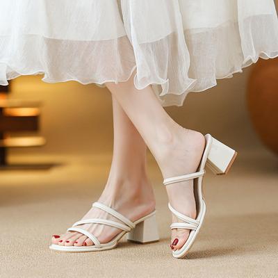 Крутые тапочки сандалии на толстом каблуке женские носят простые слова мода высокий каблук выйти крутые тапочки